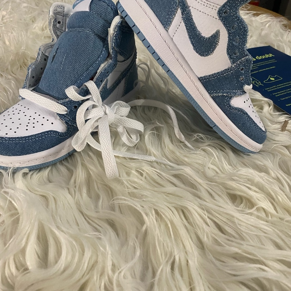 Denim and white Nike Ones